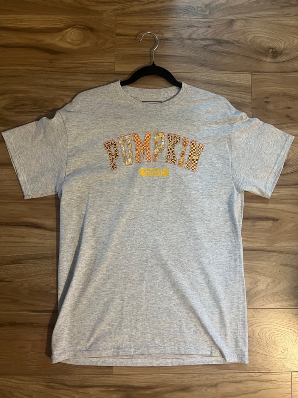 Pumpkin Spice Heather Gray Graphic Tee with Orange & Brown Lettering